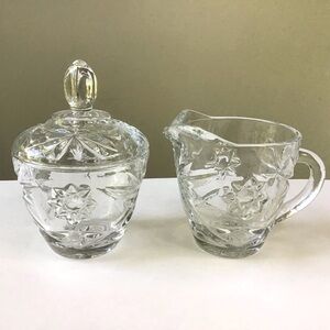 Vintage Anchor Hocking Sugar and Creamer Set Early American Prescut Clear Glass